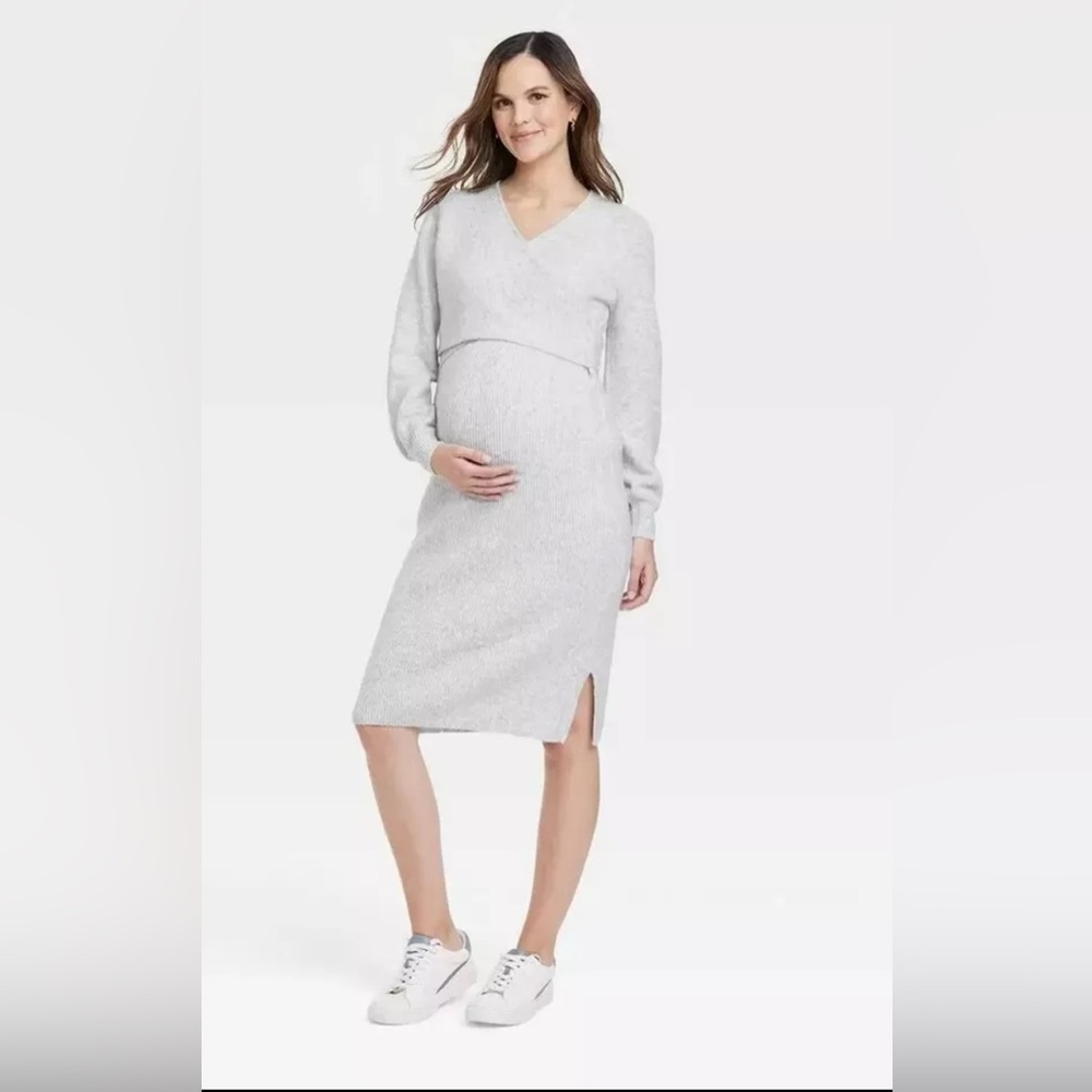Isabel Maternity Long Sleeve Sweater Dress Gray Size XS